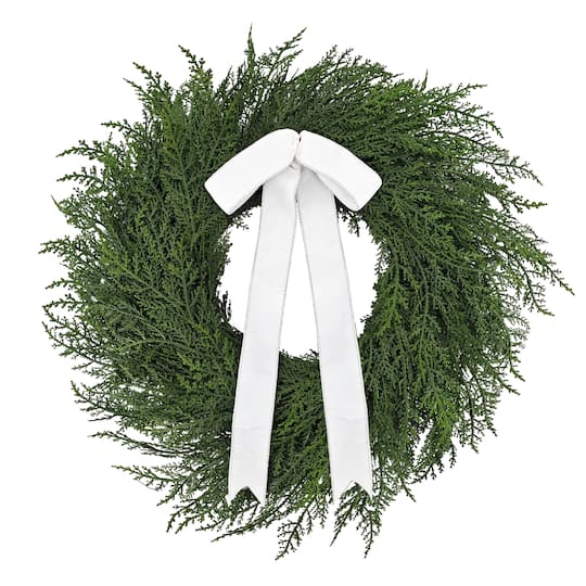 22" Artificial PE Cypress Christmas Wreath with Bow